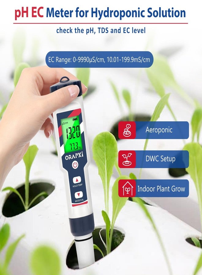 ORAPXI جهاز قياس درجة الحموضة والملوحة ORAPXI 5 في 1، يقيس درجة الحموضة والملح والمواد الصلبة الذائبة والتوصيل الكهربائي ودرجة الحرارة، مناسب لأنظمة الزراعة المائية، ومسابح المياه المالحة، وقياس درجة الحموضة ودرجة تركيز الأملاح، واختبار المياه لزراعة النباتات الداخلية، وأحواض الاستحمام الساخنة، والمنتجعات الصحية، وأحواض السمك، وتخمير البيرة المنزلية. - Image 3